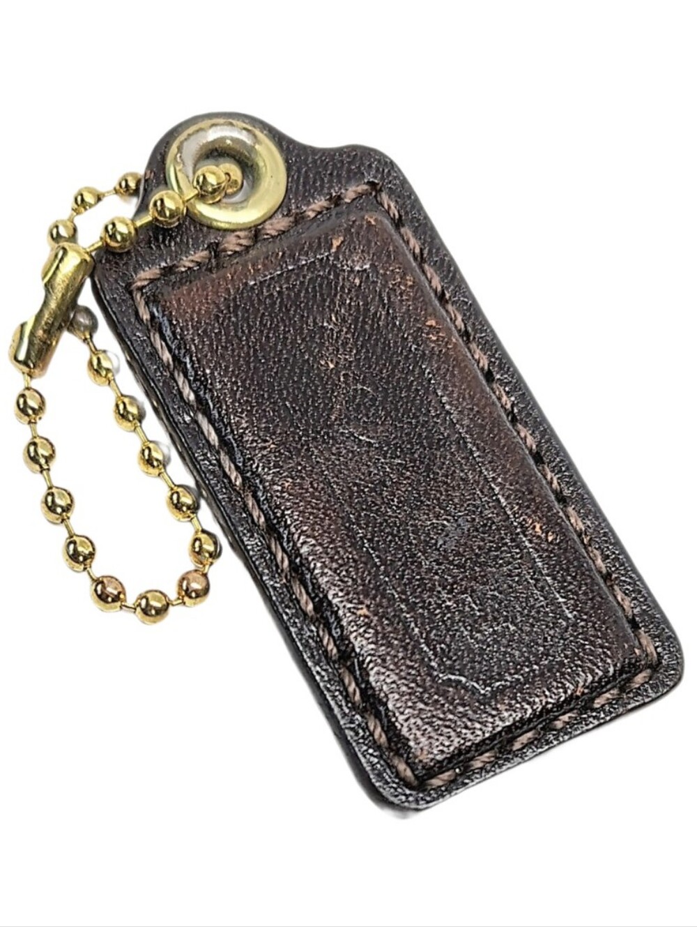 👜 Vtg Y2K Coach 2" Brown Polished Leather Hangtag Bag Fob Purse Charm Keychain